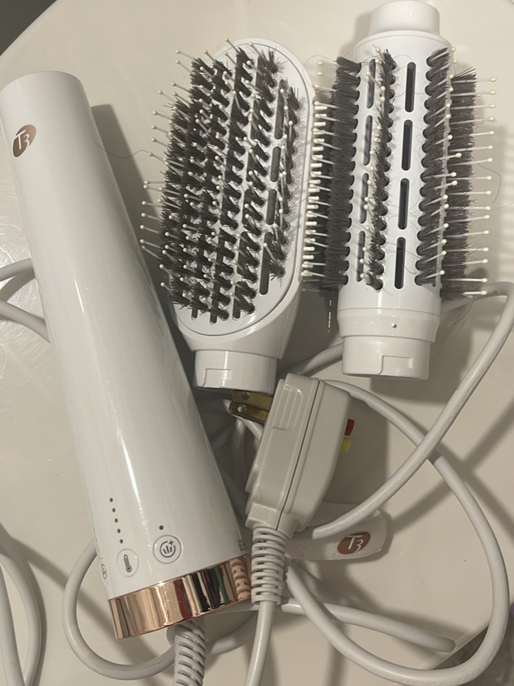 T3 White and Rose Gold Hot Air Brush with Two Interchangeable Heads